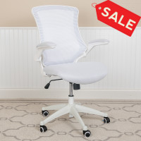 Flash Furniture BL-X-5M-WH-WH-GG Mid-Back White Mesh Swivel Ergonomic Task Office Chair with White Frame and Flip-Up Arms